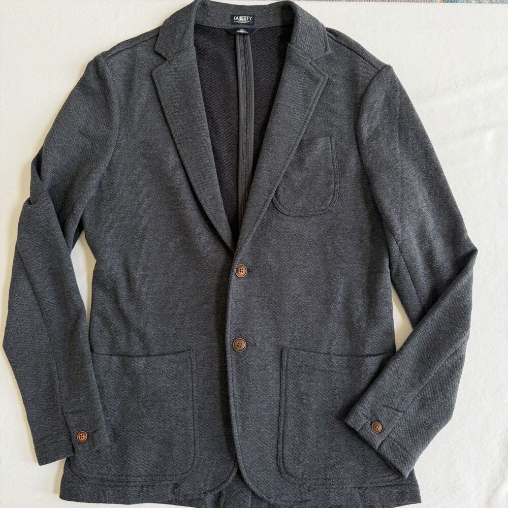 $228 Faherty SZ M Inlet 85% Cotton Knit Blazer Charcoal FLAWLESS